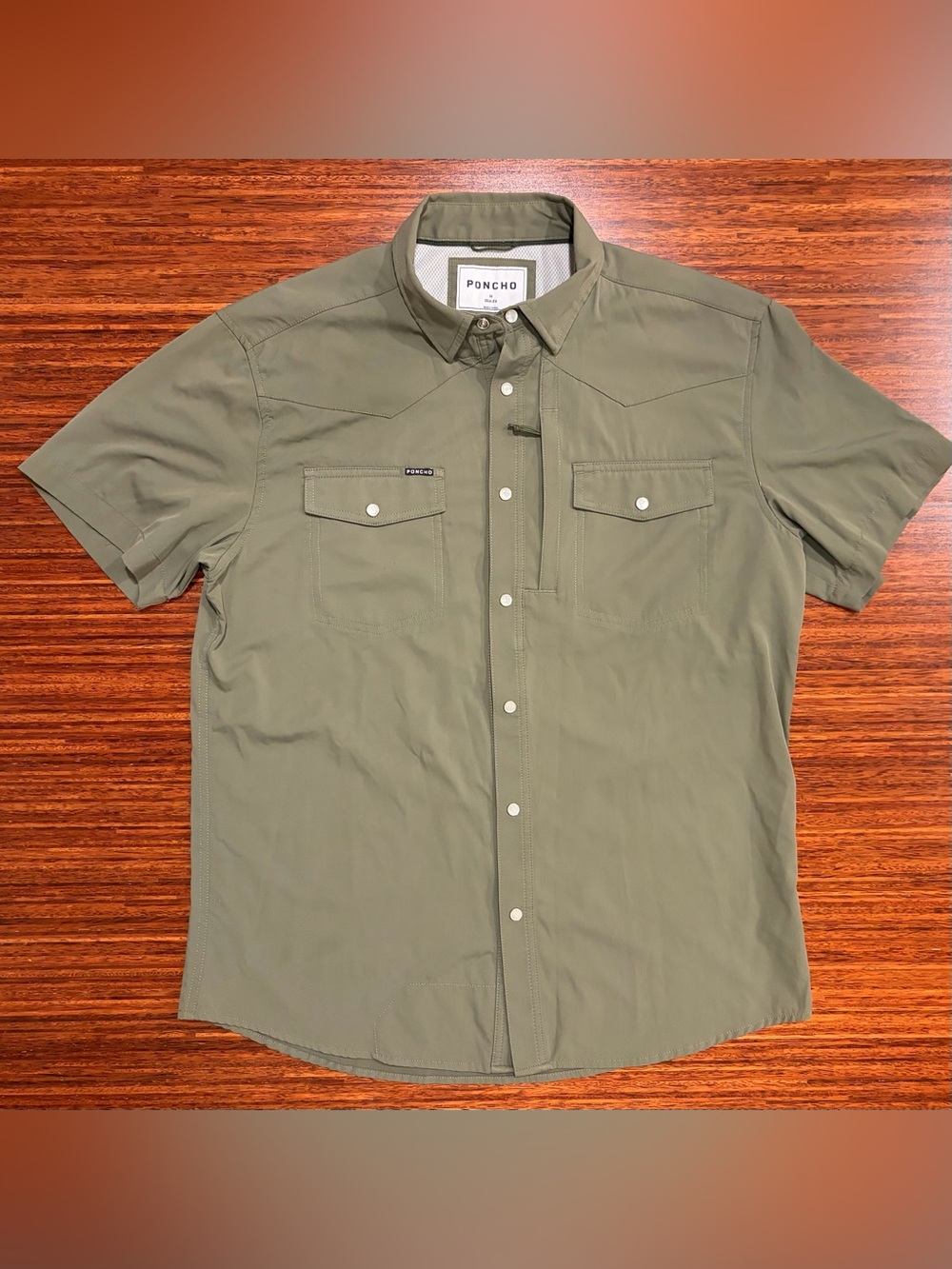 Poncho Outdoors Olive Green Western Pearl Snap Short Sleeve Performance Shirt
